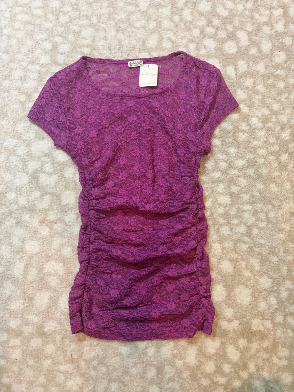 Free People Purple Lace Ruched Short Sleeve Top